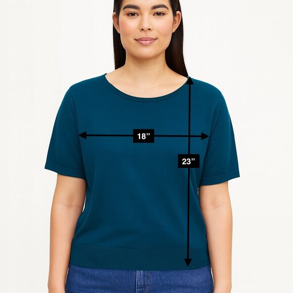 NWT Ann Taylor LOFT Green Teal Short Sleeve Knit Top Blouse Size Small - Picture 2 of 6